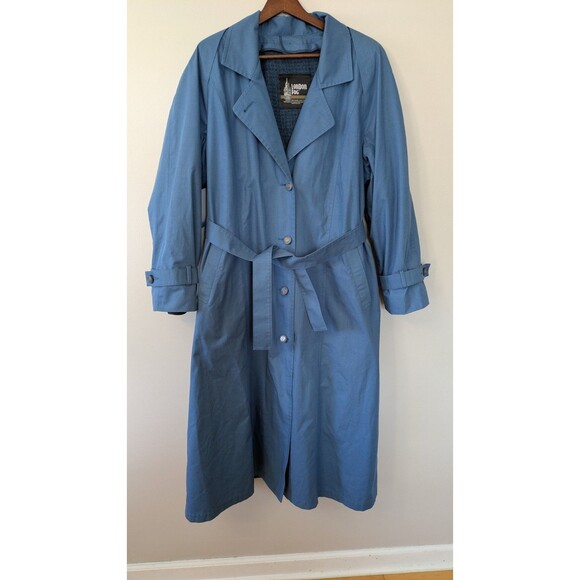 Vintage London Fog Womens Trench Coat 12 Blue Belted USA Wool Lined Classic - Picture 1 of 14